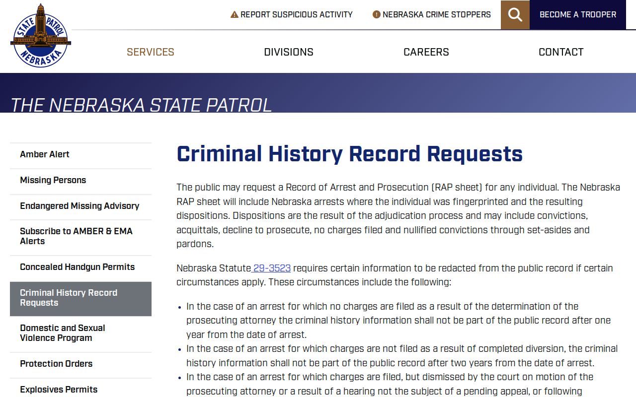 Perkins County criminal history request options from Nebraska State Patrol