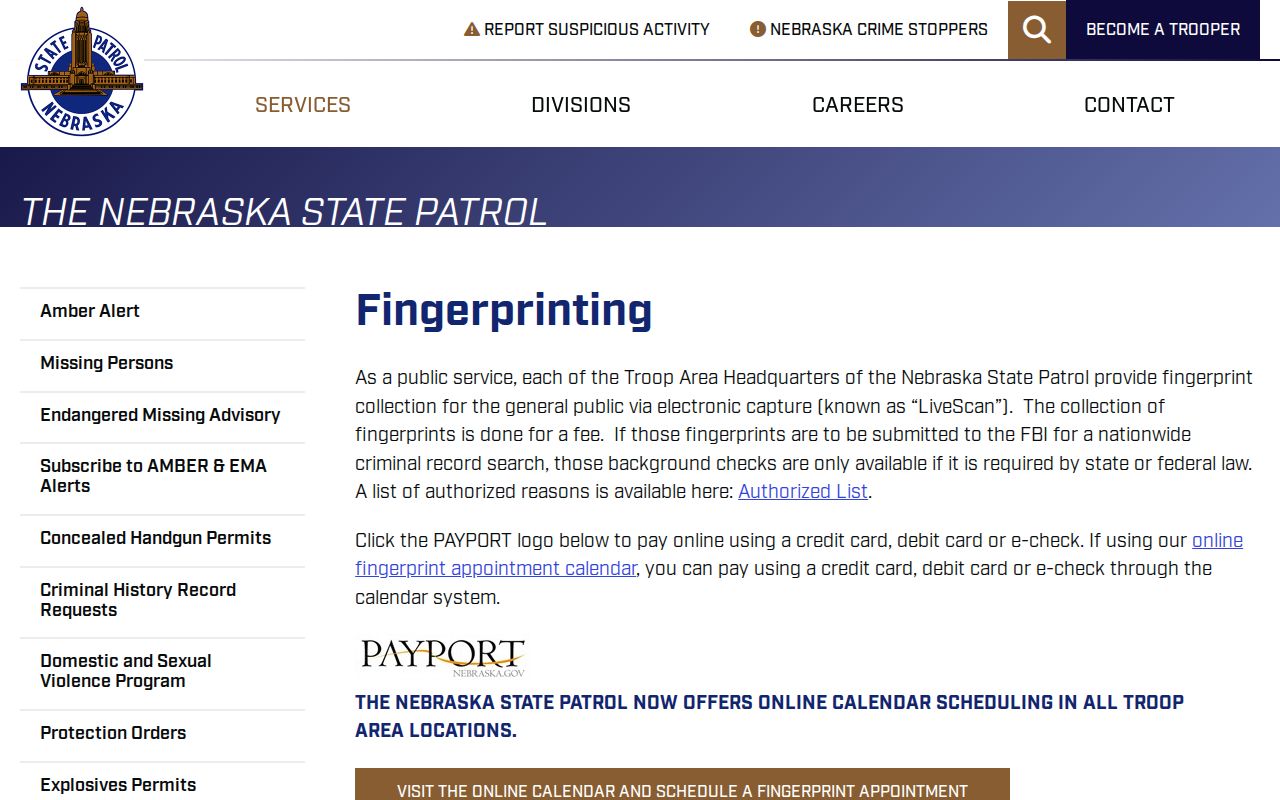 Perkins County criminal history fingerprinting service information