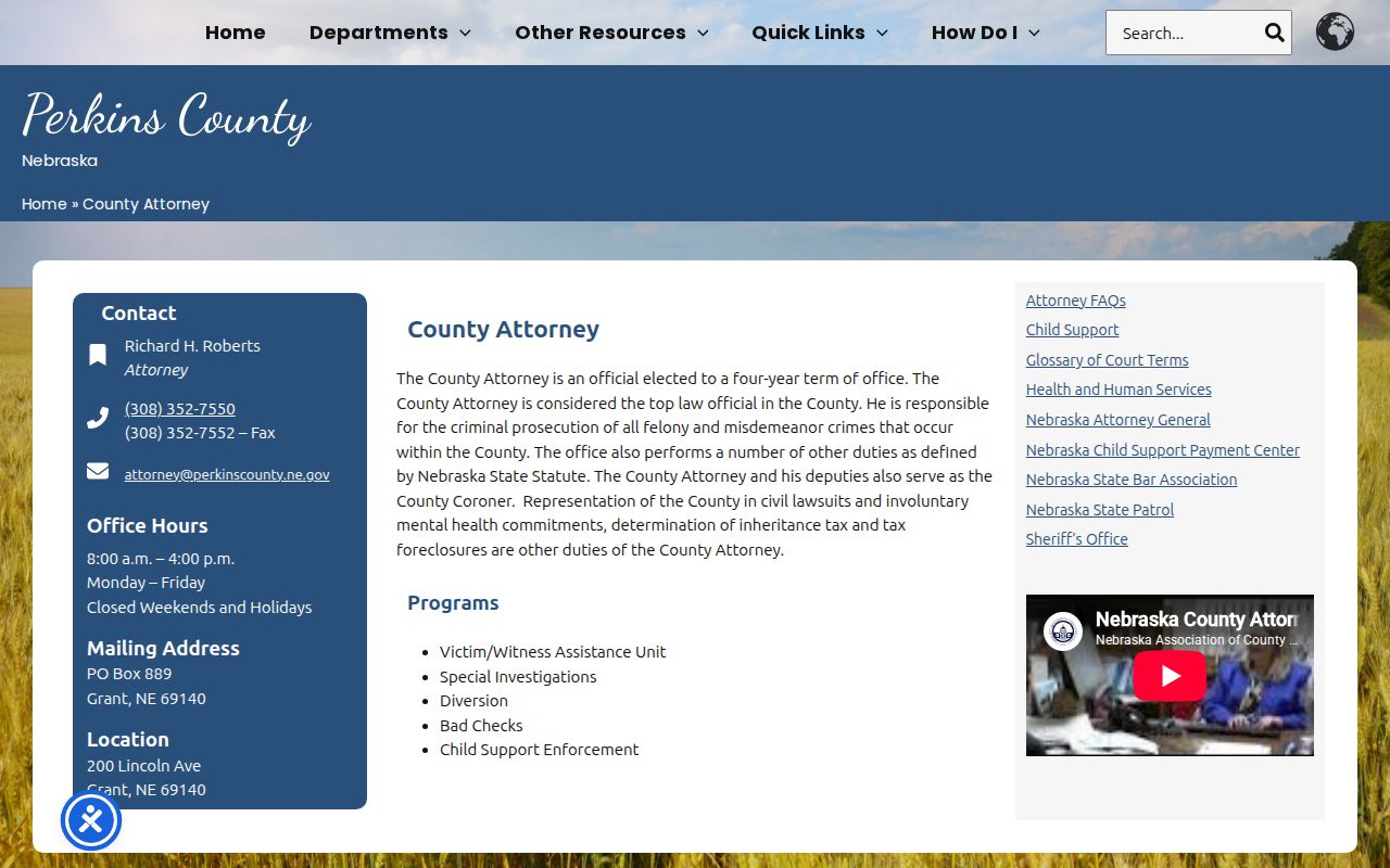 Perkins County arrest record prosecutor information