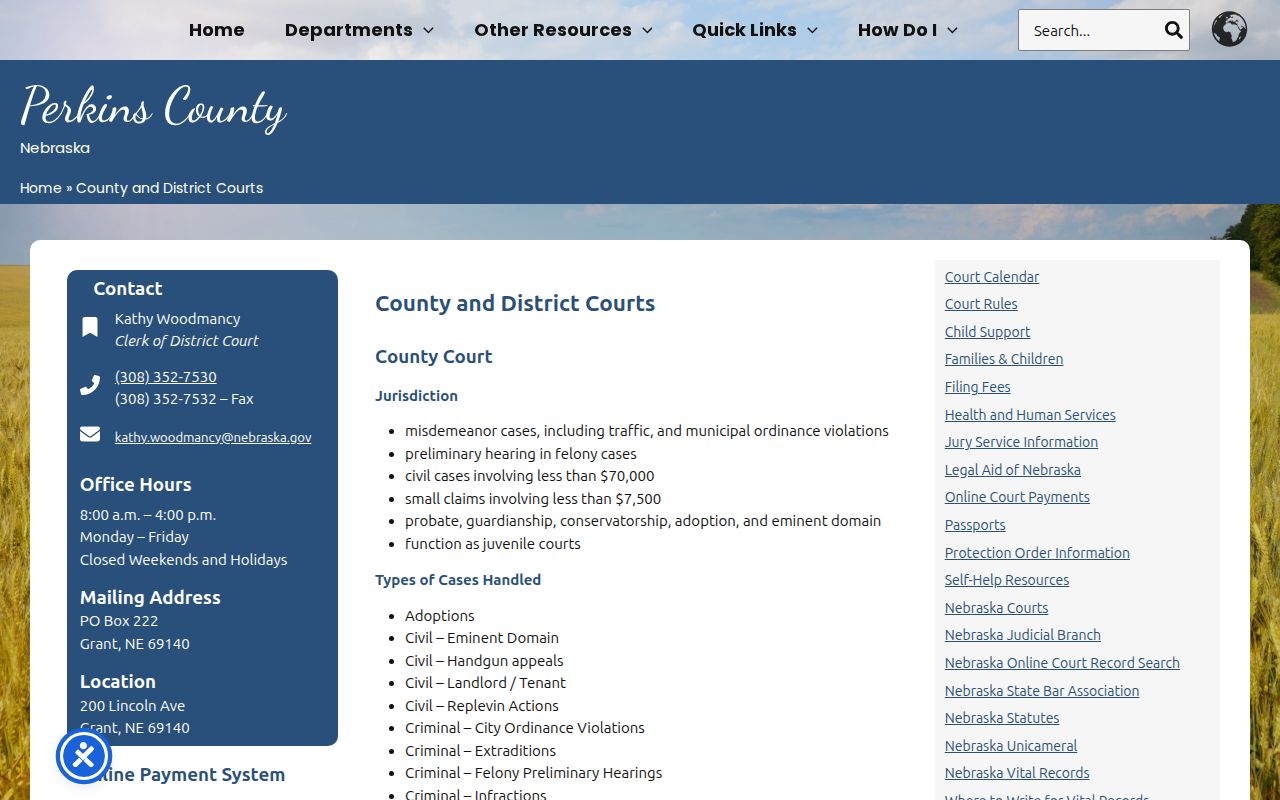 Perkins County criminal court cases clerk information