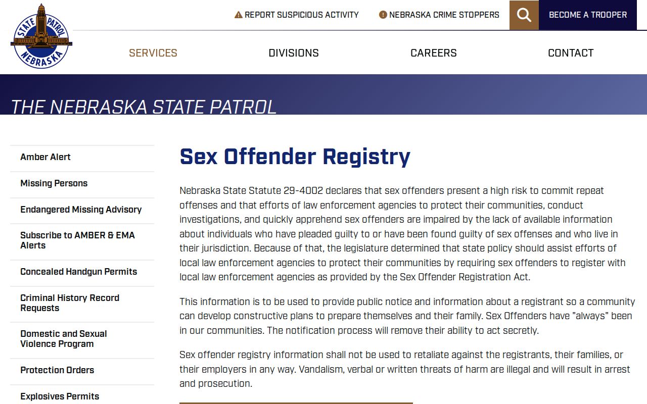 Perkins County sex offender registry information from Nebraska State Patrol