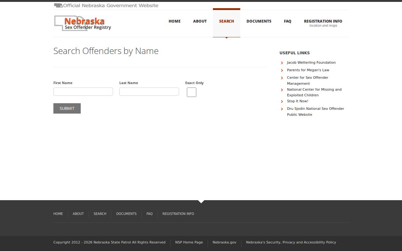 Perkins County sex offender registry name search form